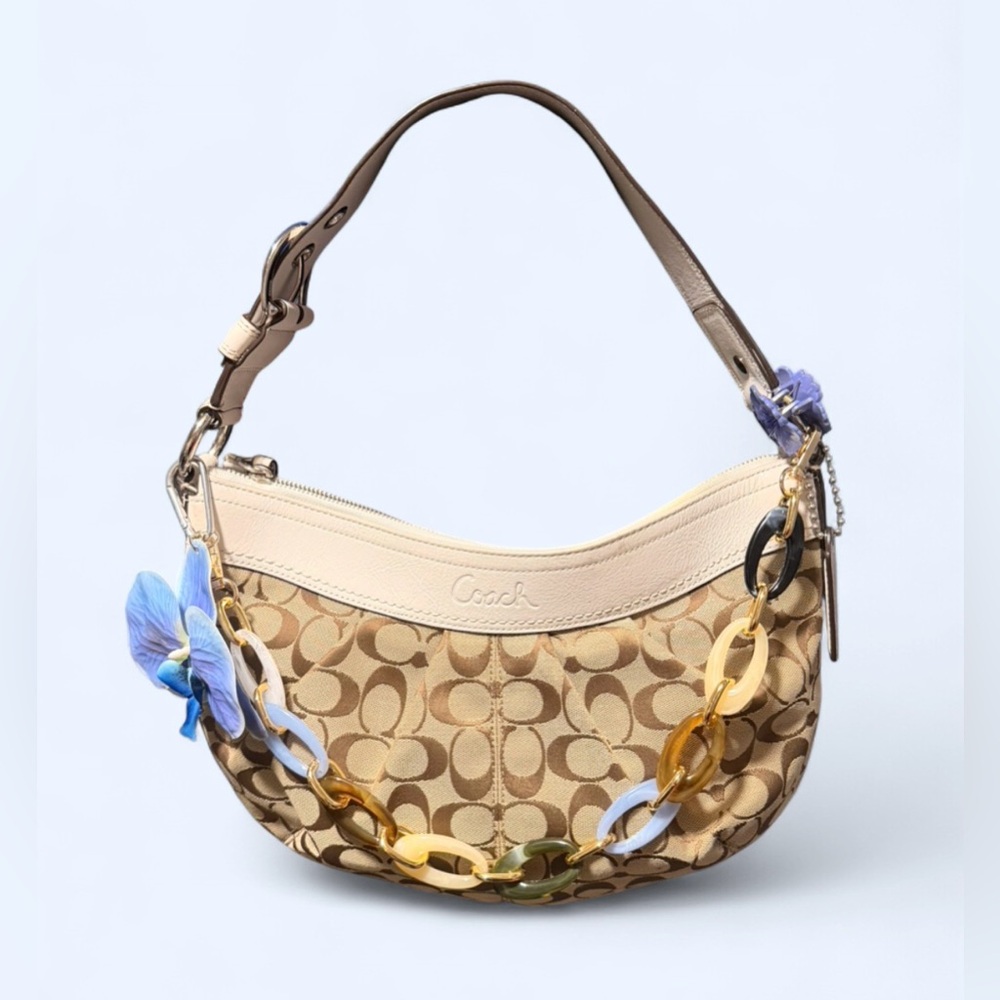 Coach Signature Tan and Cream Shoulder Bag
